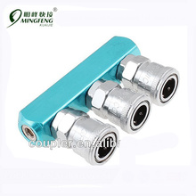 Amico Metal Air Hose 3 Multi Pass Connecting Quick Coupler Socket Silver Tone Blue